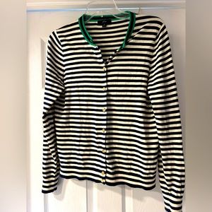 Navy, cream & Kelly green J. Crew stripped cardigan w/ gold tone buttons.